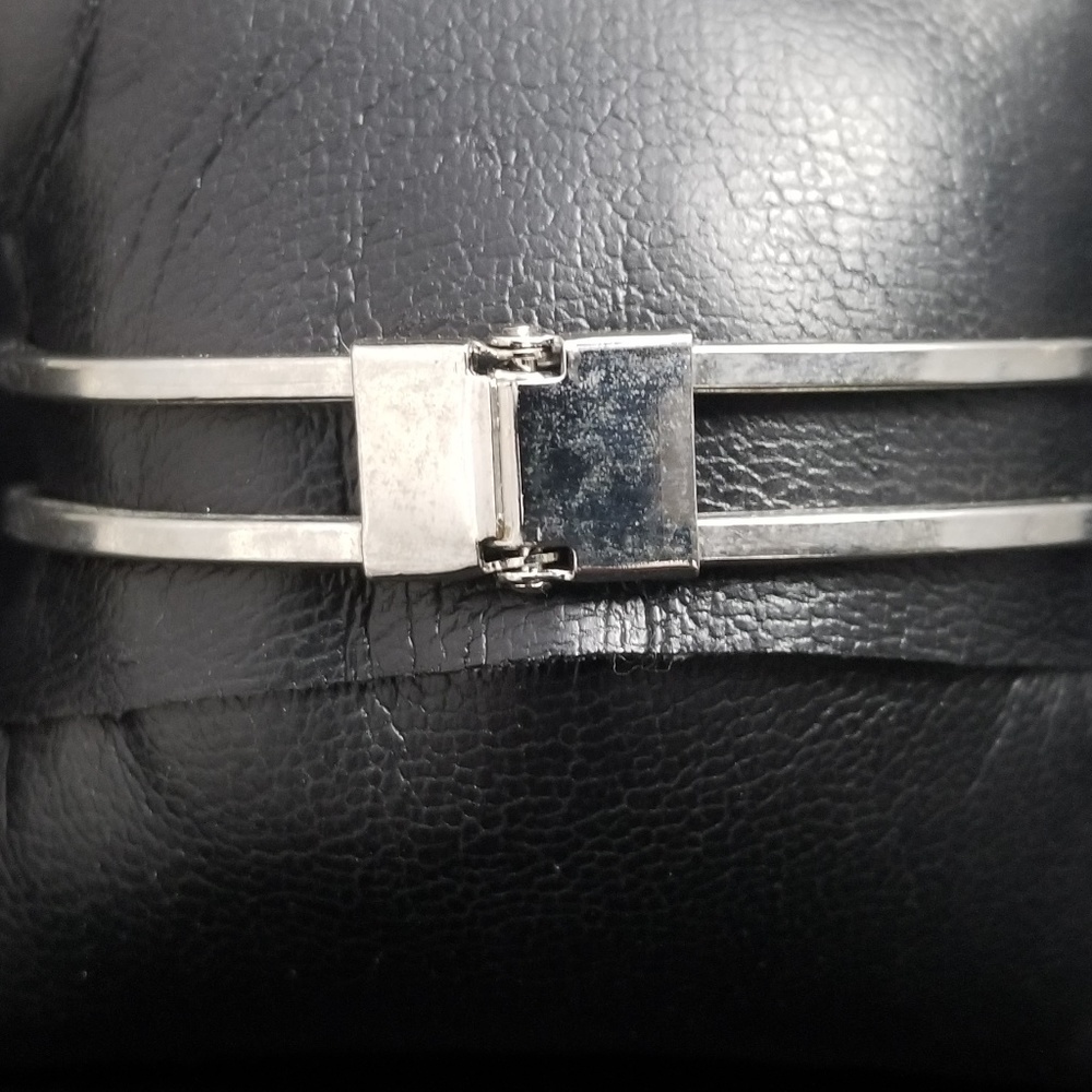 Palm-Tree-Moon-Ocean Silver Bangle - Picture 2 of 6